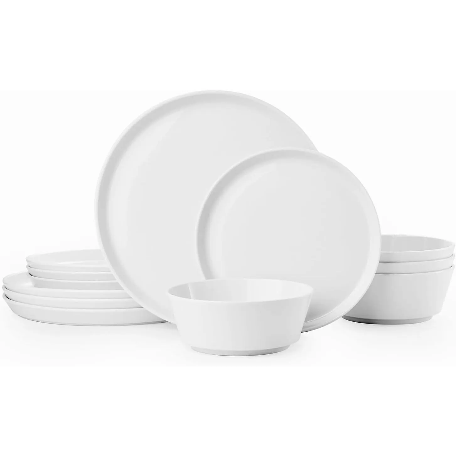 12-   Dinnerware Sets, White | Lightweight Plates & Bowls Set | Straight Rim Bowl Dinner Set | Scratch Resistant | Microwave & Dishwasher Safe | Serves 4
