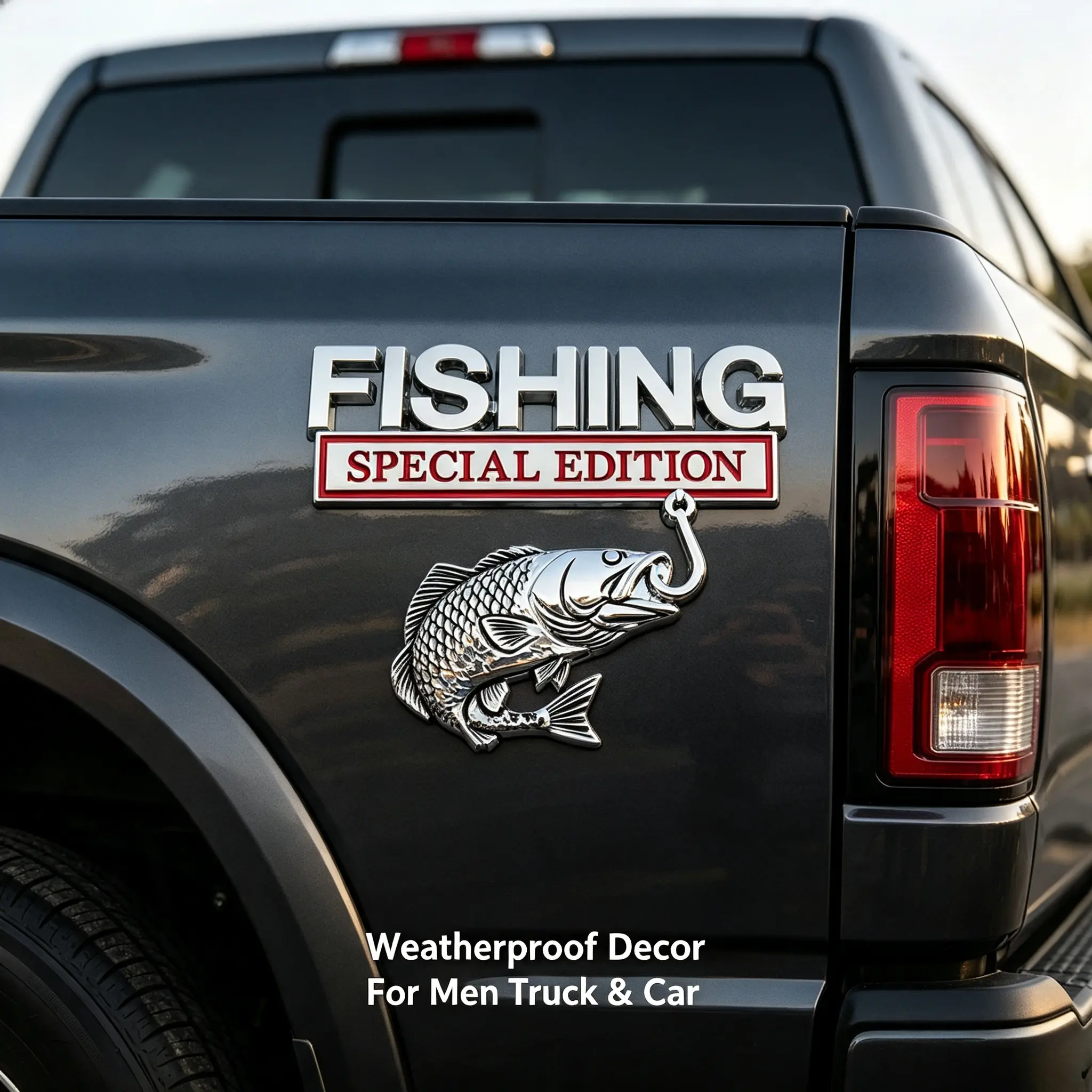 3D Metal Fishing Special Edition Car Emblem - Heavy-Duty, Weatherproof Metal Sticker, Truck Decor for Fishermen (Bass Fish Auto Accessory for Fender, Trunk)
