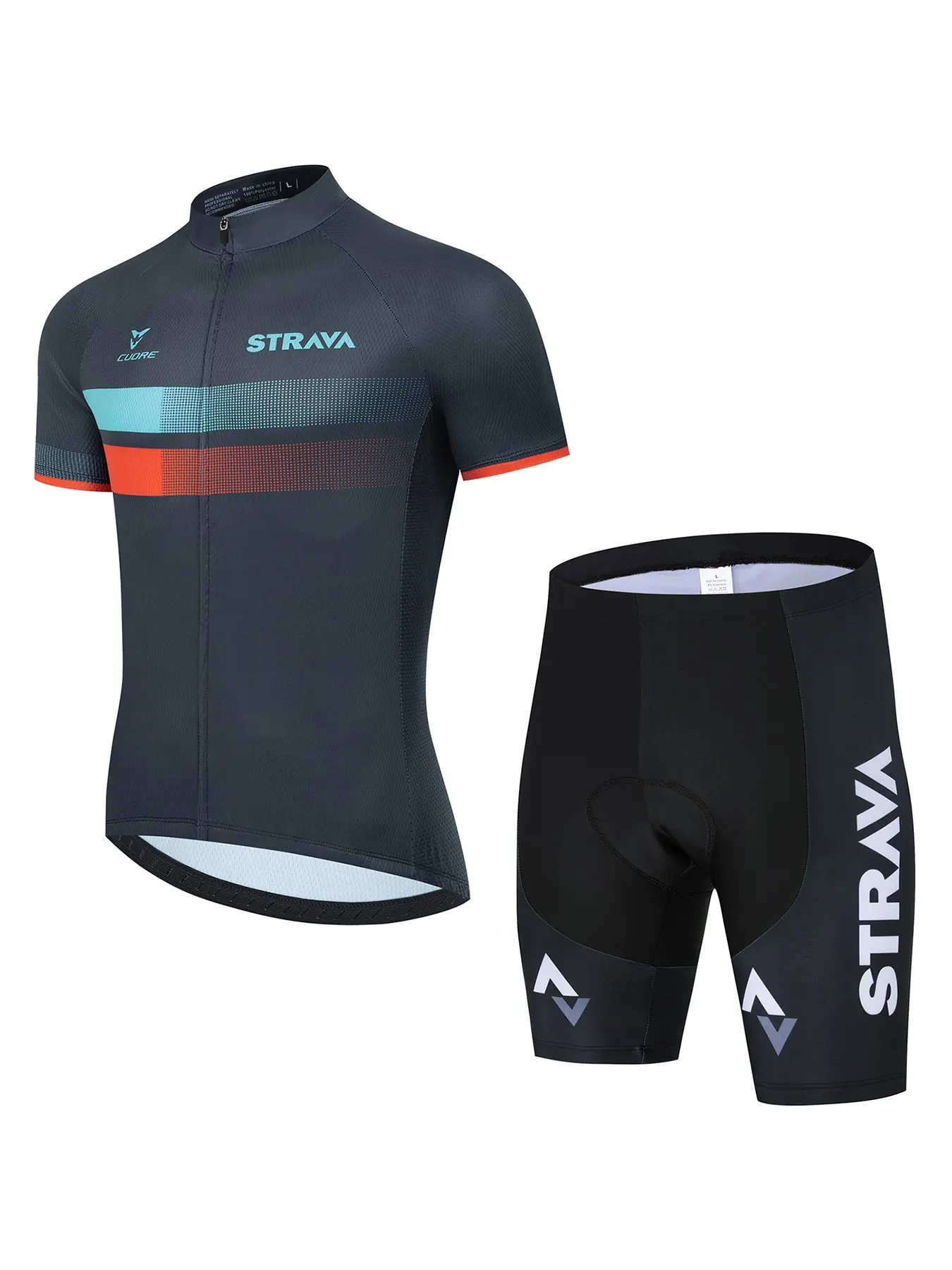 Men's Cycling Short Sleeve Set, Breathable Sports Clothing Set, Road Bike Shirt, Three Back Pockets, Round Neck, Geometric Print, All Seasons, Sportswear For Summer