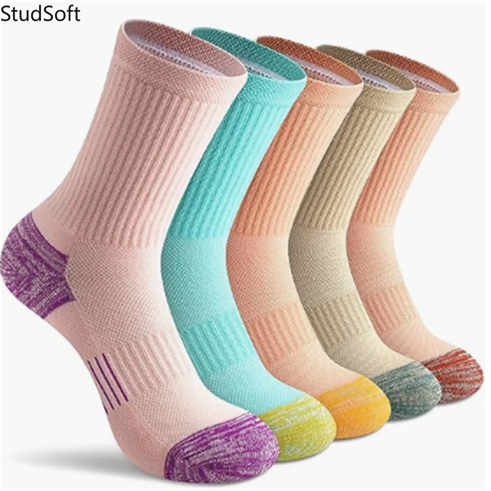 5 Pairs Womens Athletic Crew Socks, Cushioned Cotton Running Ankle Socks, Soft Breathable Colorful Multi Pack for Hiking Gym Sport Daily Casual Wear,back to school,back to school haul