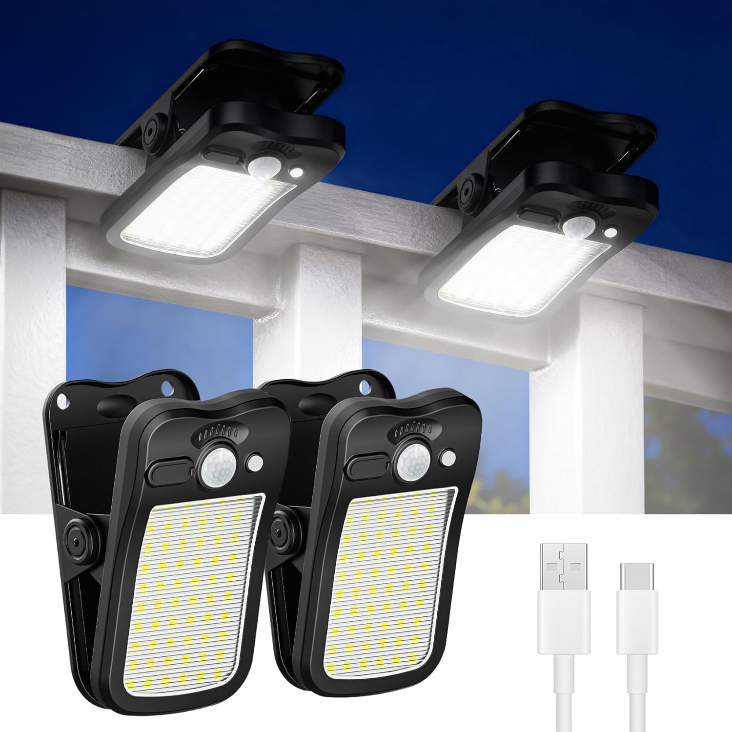 Ultra-Bright Solar Light,Compact Portable Clip-On Motion Sensor, Multi-Function Outdoor LED Safety Lighting, Pathway Security Lights, Suitable for Courtyard, Garden, Balcony, Patio, Fence, Deck, Wall, Garage, Workshop Repair