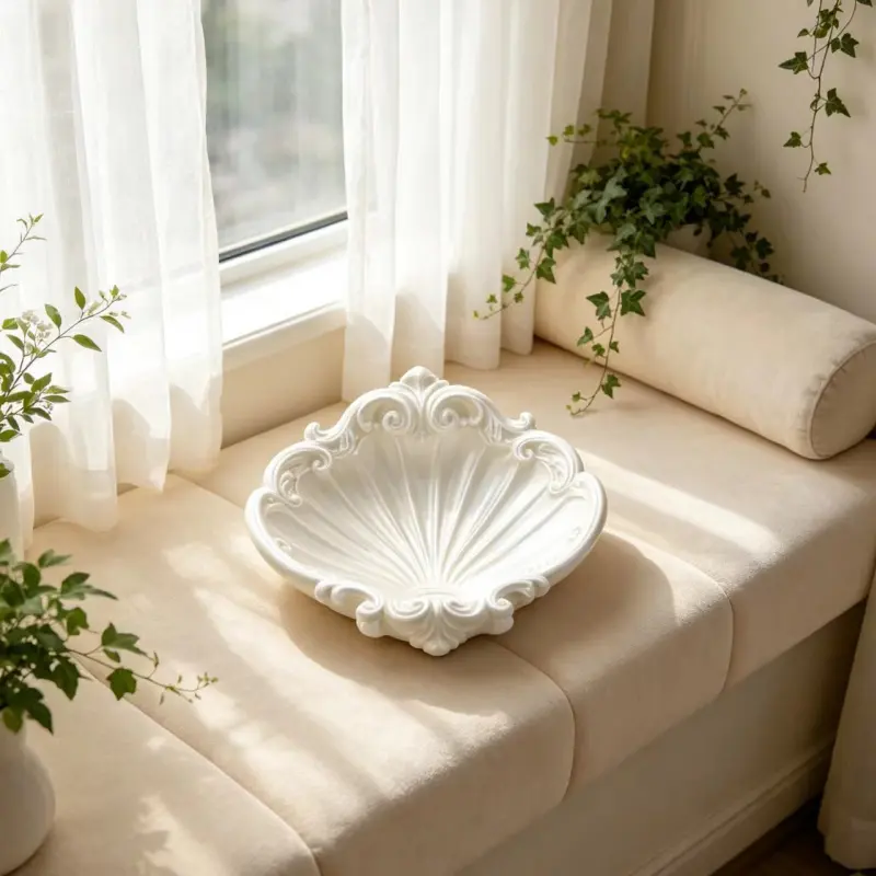3D Printed Baroque Shell Jewelry Dish, Trinket Display Tray Organizer for Earrings Rings Vanity Desktop Decor