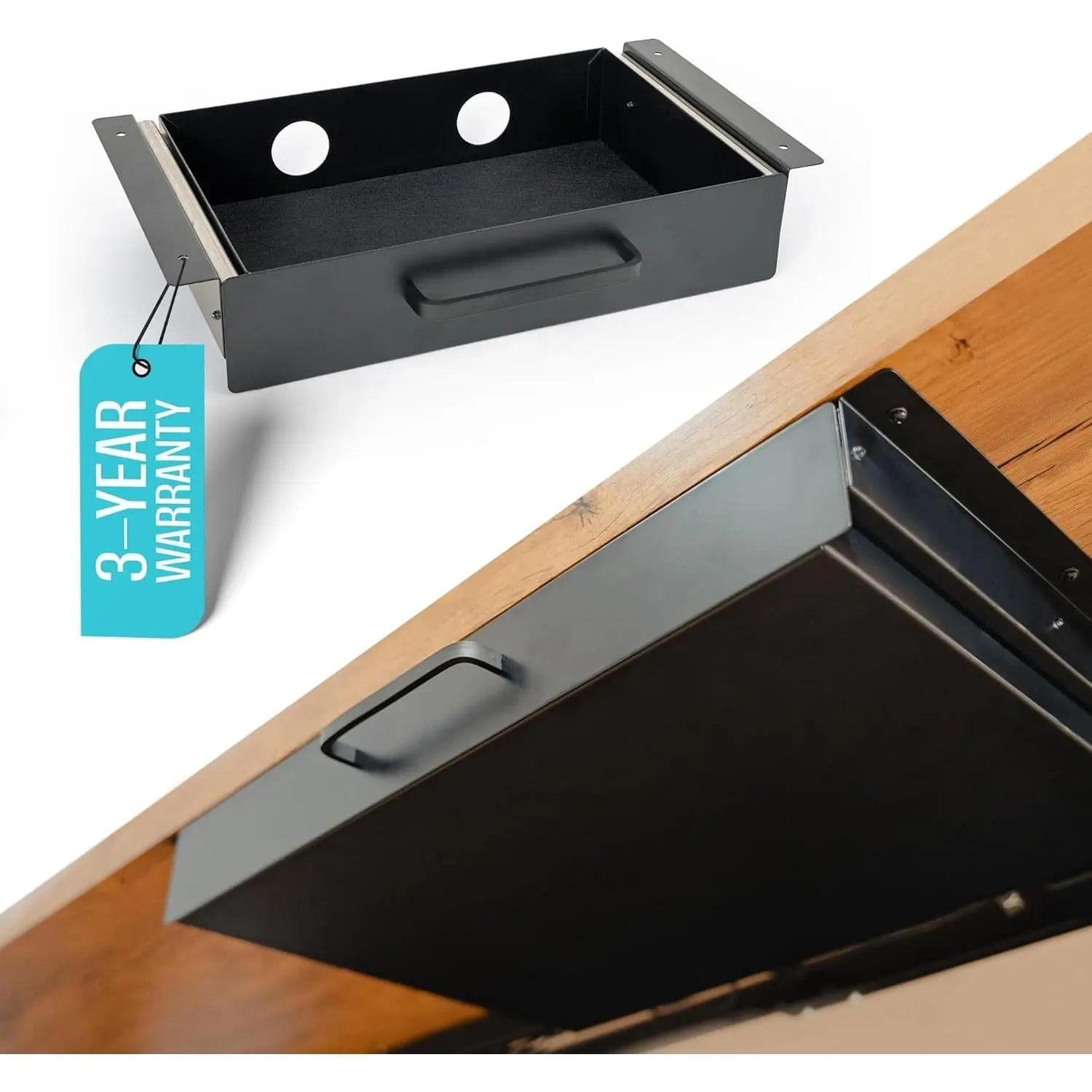 Under Desk Drawer Slide Out Attachment - Carbon Steel Undermount Table Drawer with Cable Management, Pull Out Add-On Storage for Office & Standing Desks (13" x 8" x 2.8")