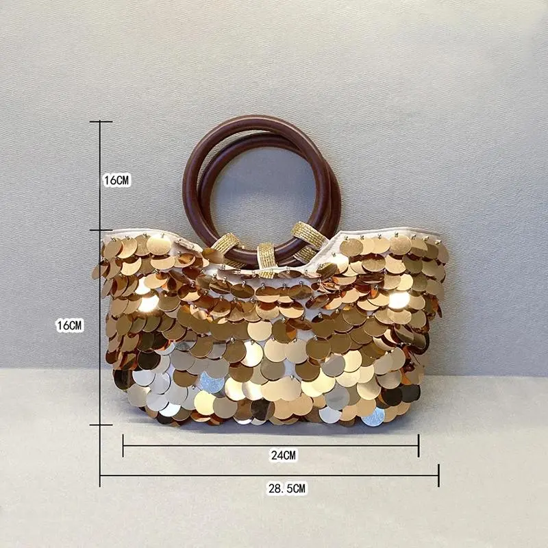 Handmade Sequin Beaded Clutch Bag Sparkly Evening Party Purse, Elegant Banquet Wedding Wristlet With Handle Women Handbag