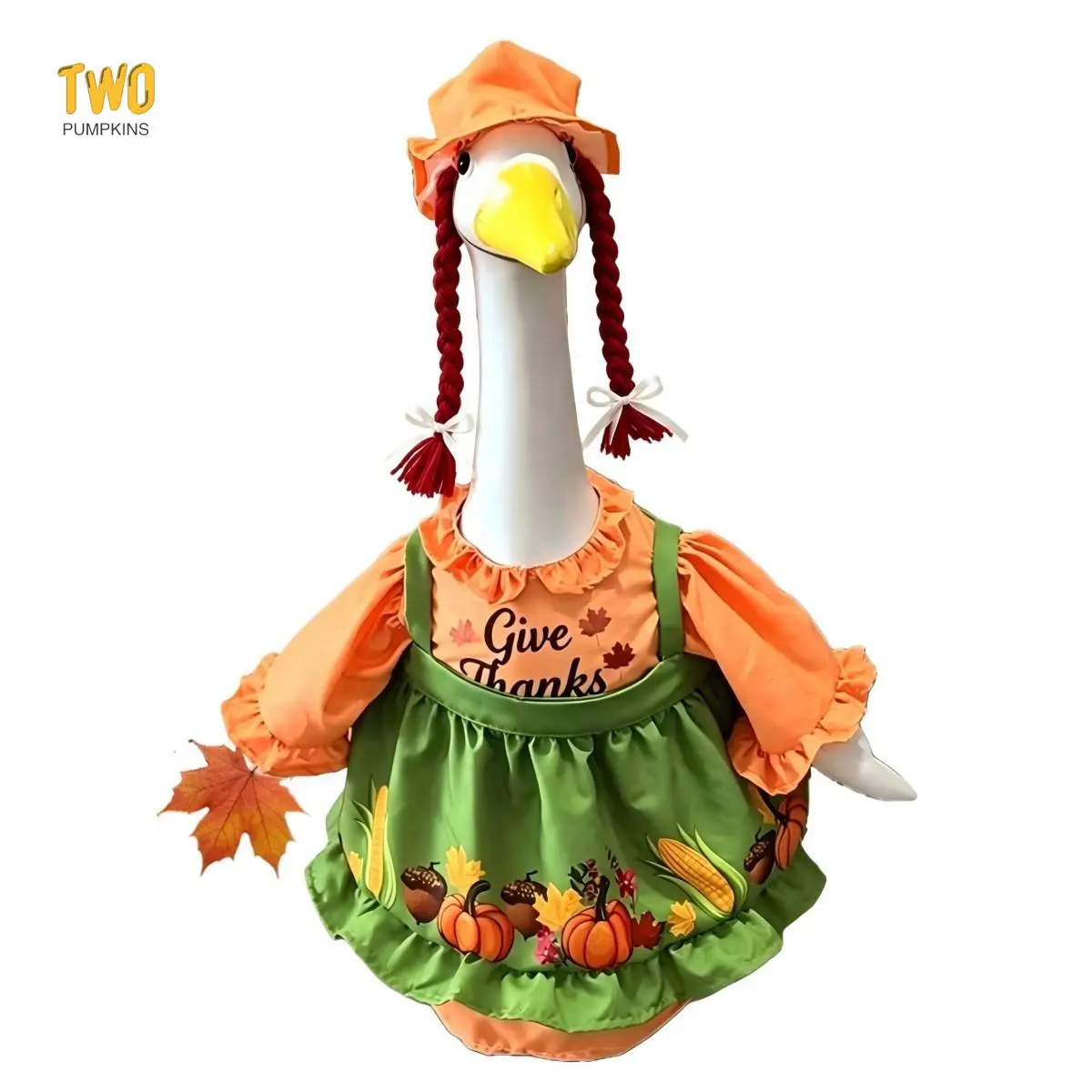 23 Inch Porch Goose Thanksgiving Outfit Dress Apron Hat Set | Fall Yard Decor, Outdoor Garden Patio Geese Costume, Lawn Thanksgiving Porch Goose Outfit