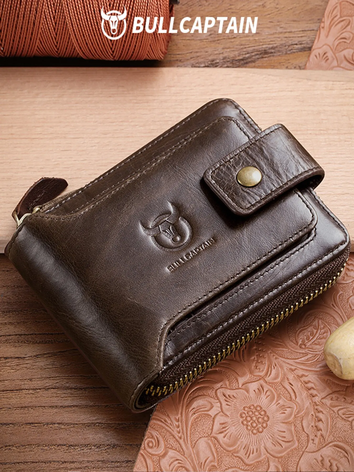Men's Leather Cowhide Wallet, Multi-Card Slots, Large Capacity, Multiple Compartments, Vintage Design, Zipper Closure, Thick Credit Card Holder, Genuine Leather Wallets, Vintage Style Wallet