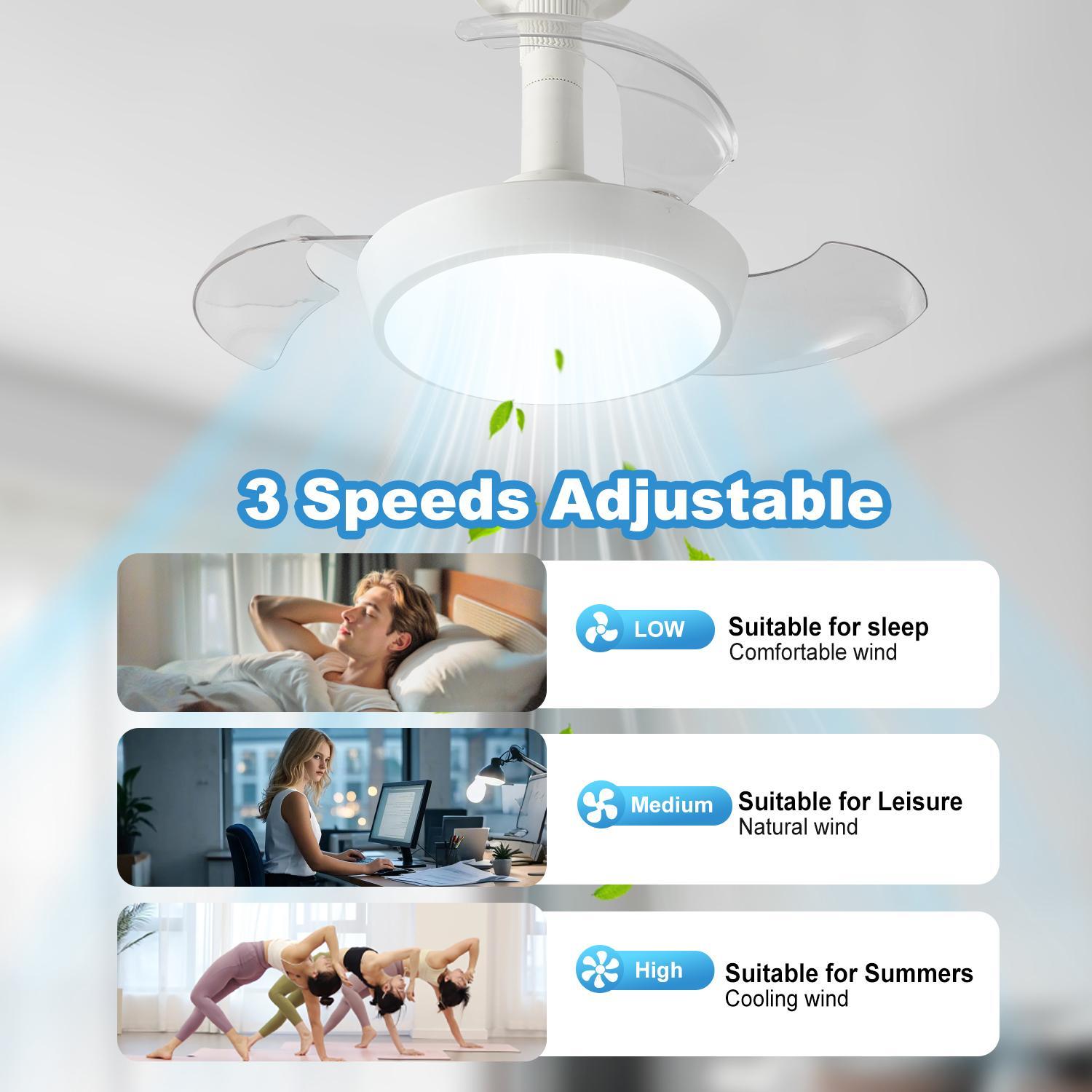 Ceiling Fan Light with Remote Control, 33W/48W Invisible Blade Fan Light, Adjustable 3-speed Wind Speed Fan Lights for Kitchen, Bedroom, Living Room