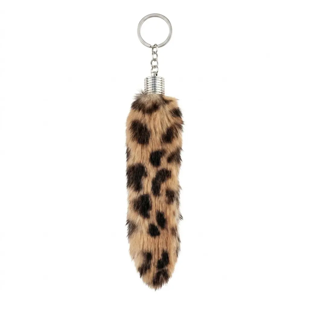 Leopard Print Faux Fur Tail Keychain, Multicolor Small Pendant, Stylish Accessory for Keys, Perfect Gift Idea, Durable Design