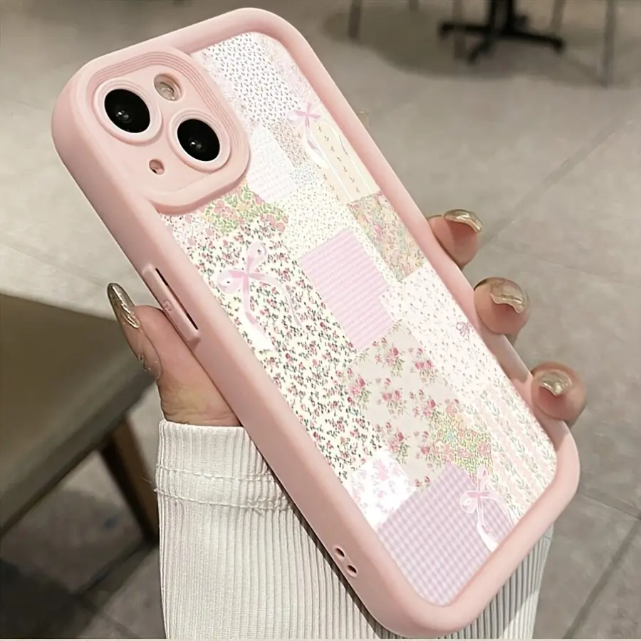 Phone Case - Beautiful Pink Floral Vintage Patchwork Quilt Design Phone Case, Comfortable to The Touch, Effectively Protects Your Phone from Bumps And Drops. Suitable for Iphone, Including Cases for 16/15/14/13/12/11 Pro Max/Plus/X/8/7