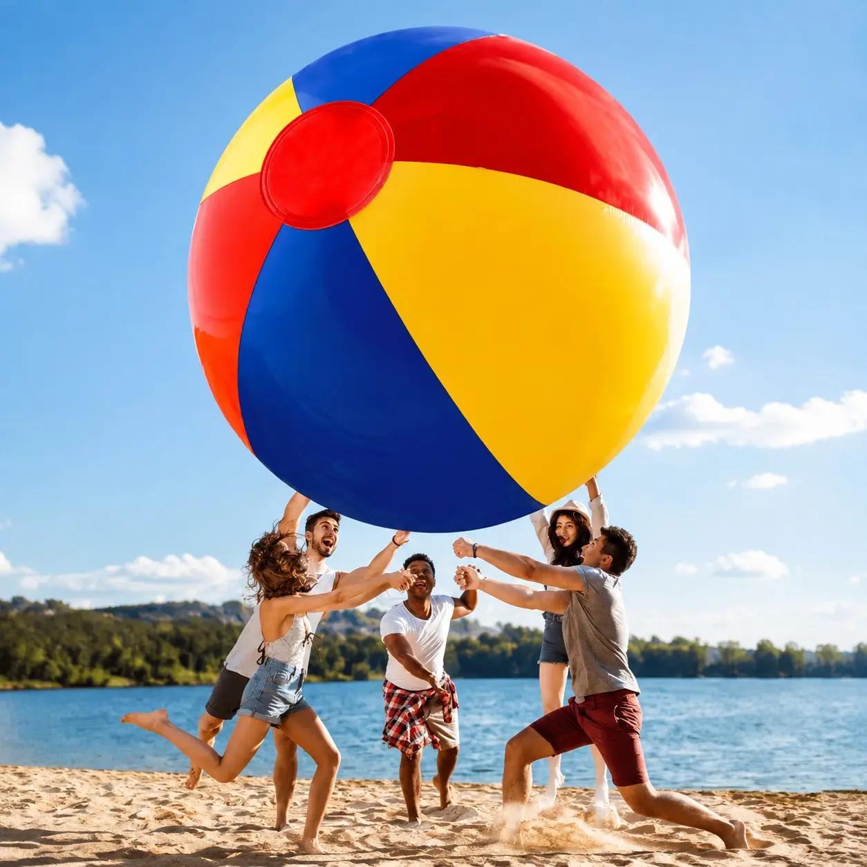 Giant Inflatable Color Beach Ball, Oversized Water Play Ball, Family Pool & Beach Interactive Game Toy，Inflatable beach ball, suitable for beach travel, lightweight and easy to store.