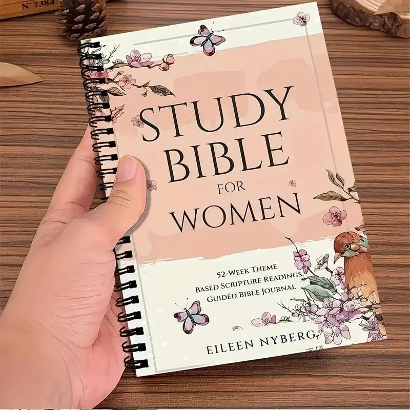 Women's Bible Study Journal, Church Notes Journal - 52-Week Bible Study Planner with Floral Spiral Binding, Pink Christian Prayer Diary & Scripture Notebook, 100 Pages Per Section (Short Binding) for Bible Study Groups, Devotional Gift for Women