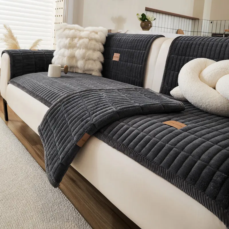 1pc Plush Sofa Cover, Elegant Dustproof Sofa Slipcover, Slipcover for Sofa & Easy Clean, Pet-Friendly, Polyester Fiber, Allergy Protection, Living Room Office Use