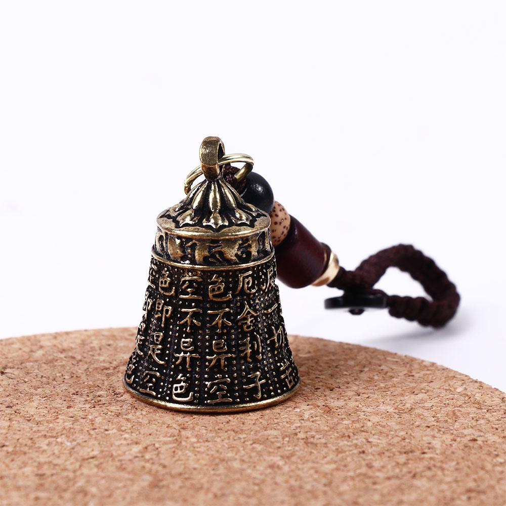Brass Bell Keychain Pendant Engraved Mantra Charm Handmade Woven Rope Lanyard Hanging Ornament for Keys Bag Decoration Craft Accessory