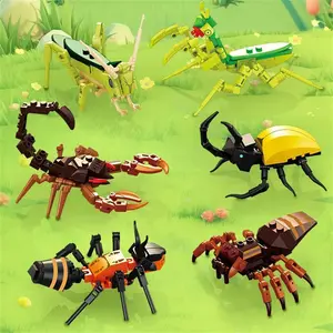 2026 hot item Moc Insect Animal Model Bee Ant Butterfly Cricket Grasshopper Set Building Blocks Diy Children Puzzle Assemble Toys Boy Kid Gift