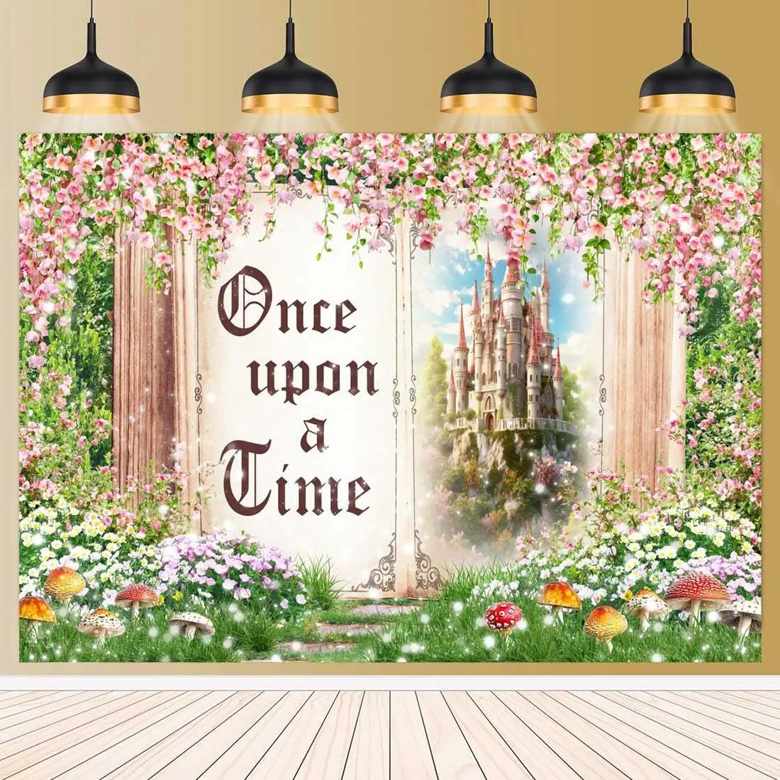 Backdrop for Wedding Baby Shower Birthday Party Decorations Princess Castle Pink Floral Fairy Tale Books Photography Background Princess Castle Backdrops Banner 7x5ft