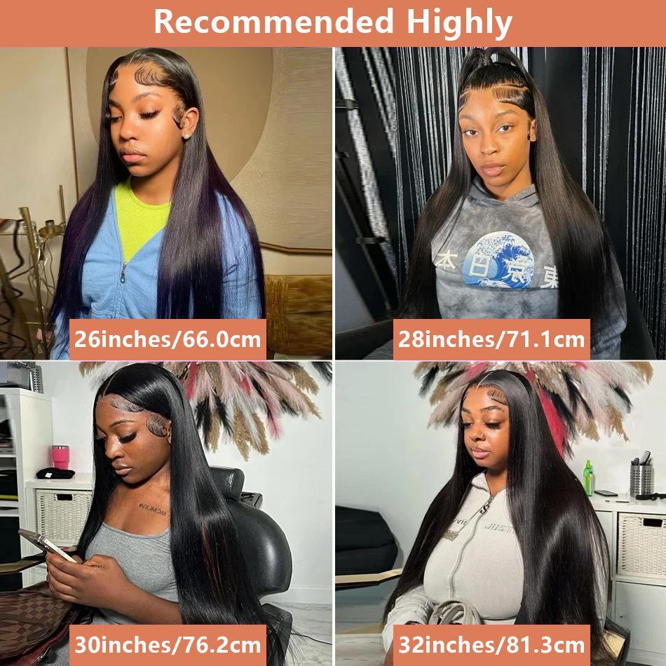 200% Density Human Hair True to Length Bone Straight 30 40 Inch 13x6 HD Lace Frontal Wigs Natural Black 13x4 Lace Front Wigs