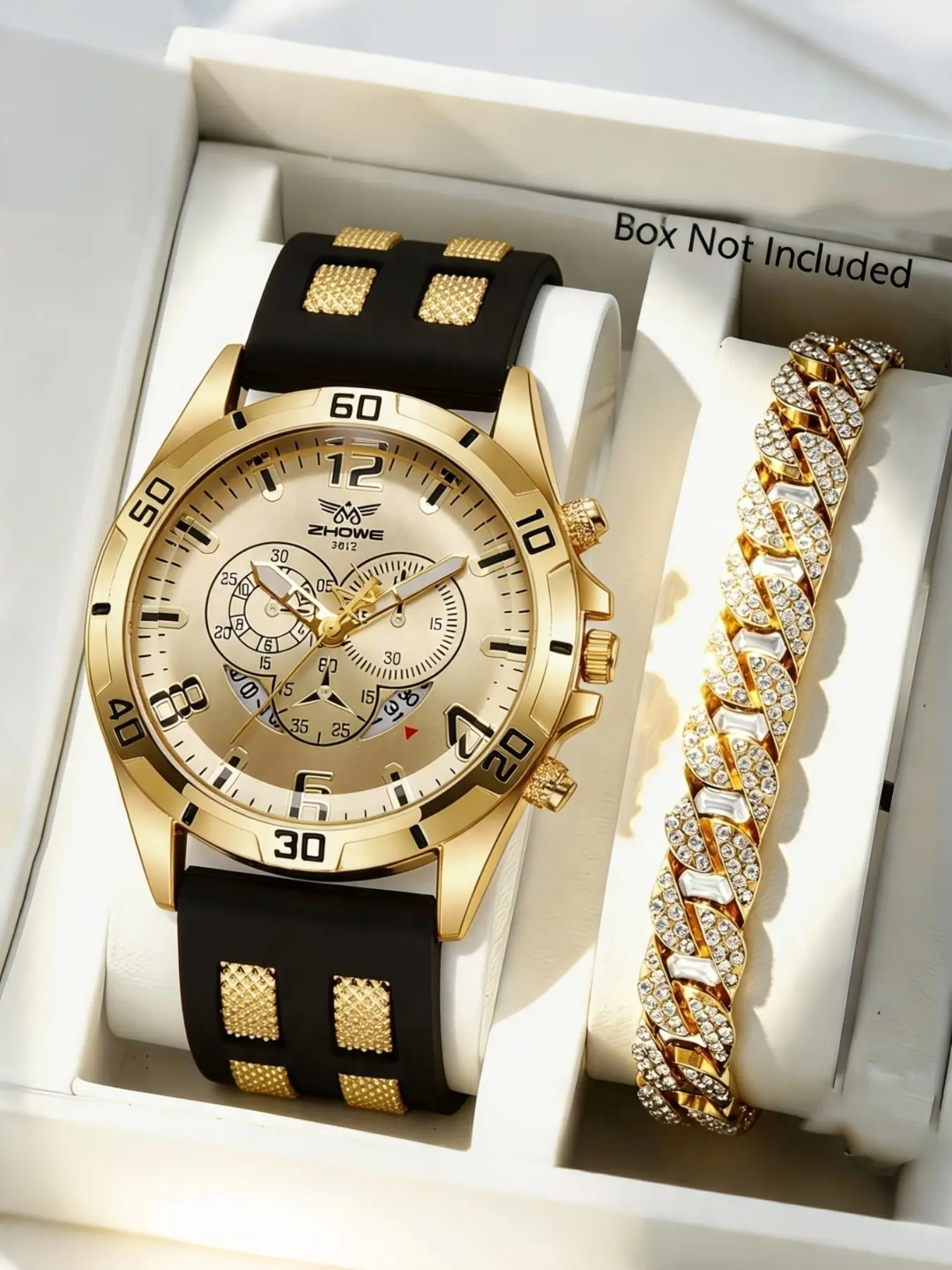 2pcs/set Men's Silicone Watch Band Quartz Watch and Bracelet Set, Fashionable Daily Wear, Perfect Gift for Holidays