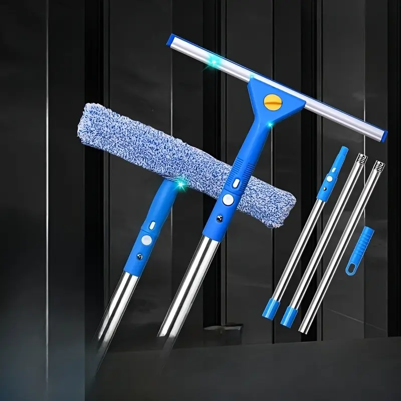 Window scraper cleaner professional window cleaning tool kit, with scraper and scrubber, detachable glass cleaning tool, with 53.0-inch stainless steel rod, suitable for car and home windows, Professional Window Maintenance, Lightweight Tool Kit
