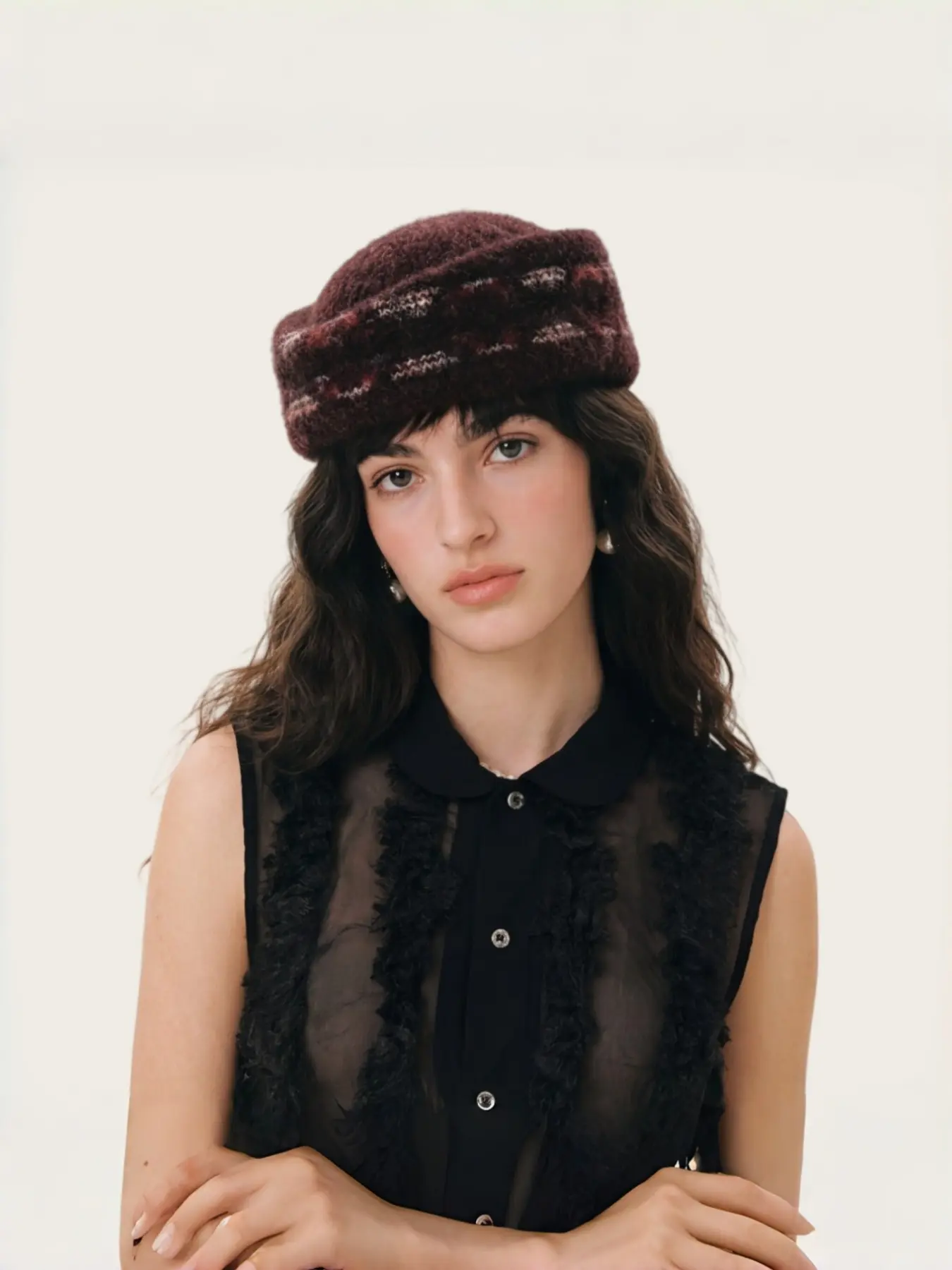 Vintage Ethnic Knit Beret Hat, Fair Isle Pattern Turned-Up Warm Painter Hat, Fall Winter Cold Weather Accessory, Style