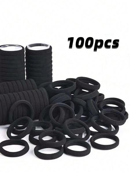 100pcs Women's Black, Fashionable Simple, High Elasticity Thick Hair Scrunchies, Suitable For Everyday Use And Gift Giving Hair Ties Ponytail Holders Hair Elastics Hair Rope Sports Hair Band