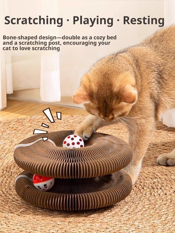 Foldable Magic Accordion Cat Scratcher with Bell, Corrugated Paper Wear-Resistant Cat Grinding Claw Nest, Interactive Self-Play Cat Toy for Boredom Relief