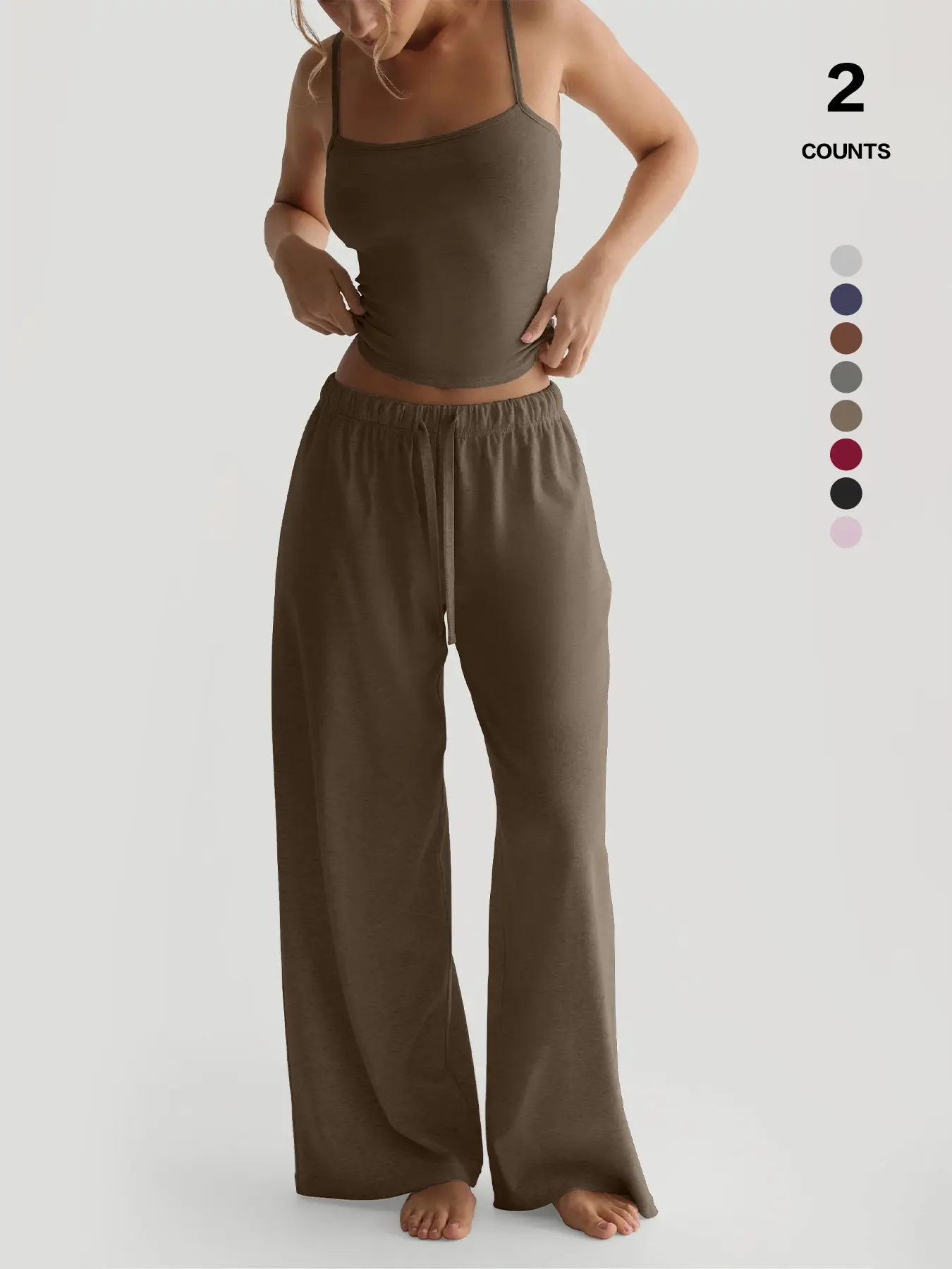 Women's Ribbed Tank Top Sleeveless and Oversized Wide Leg Pants Set, Soft Casual Womenswear Loungewear, Drawstring Waist, Relaxed Style