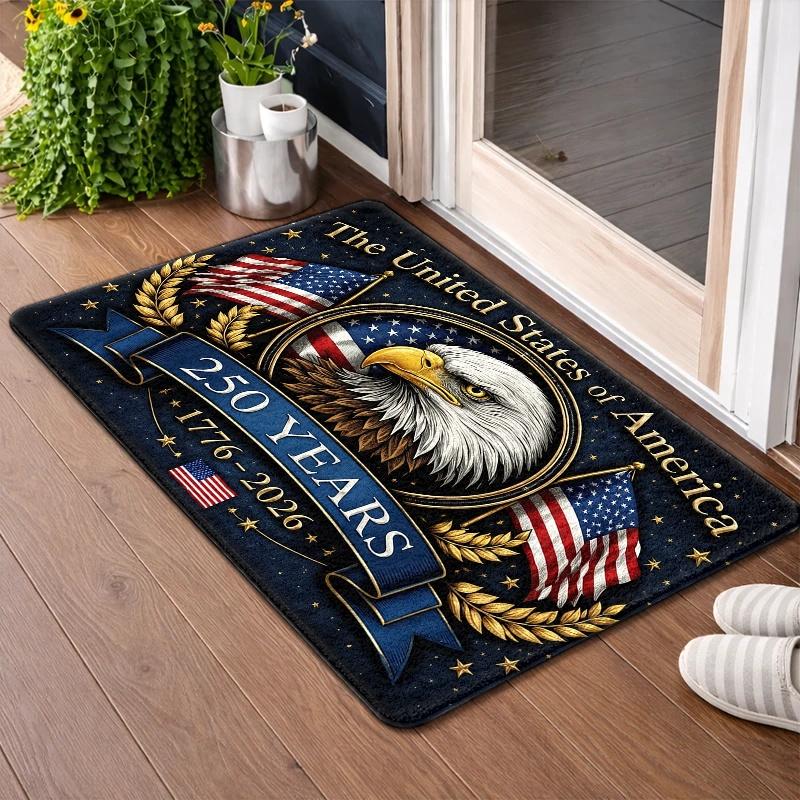 250th Anniversary Eagle Flag Themed Non-Slip Floor Mat, Surface and Rubber Backing, Durable and, Machine Washable, Bedside Mat, Dog Mat, Foot Mat, Carpet, Entrance Mat, Door Mat, Bedside Carpet, Front Door Mat