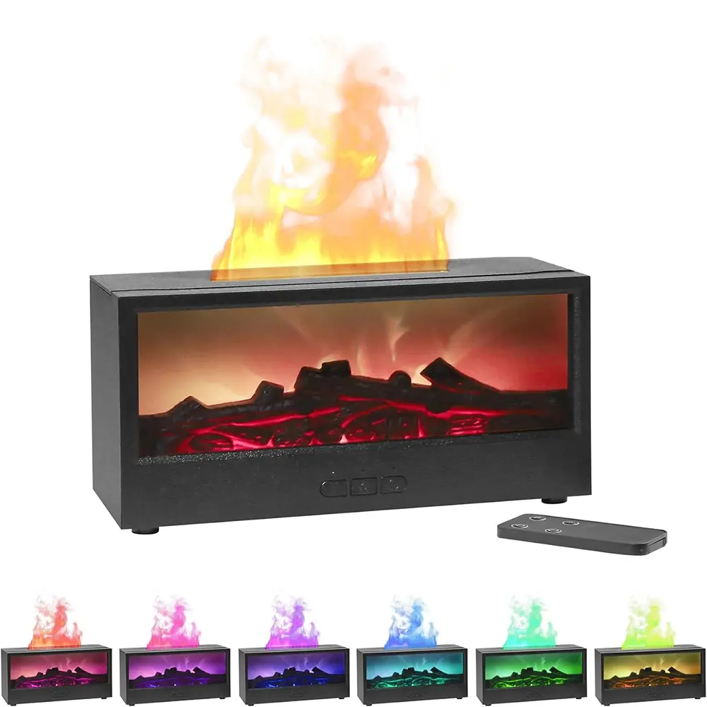 Decorative Fireplace Humidifier with LED Flame, Multiple Color Modes, 150ml, Essential Oil Humidifier Diffuser with Timer Adjustment and Waterless Auto Shut-Off for Home, Bedroom and Office