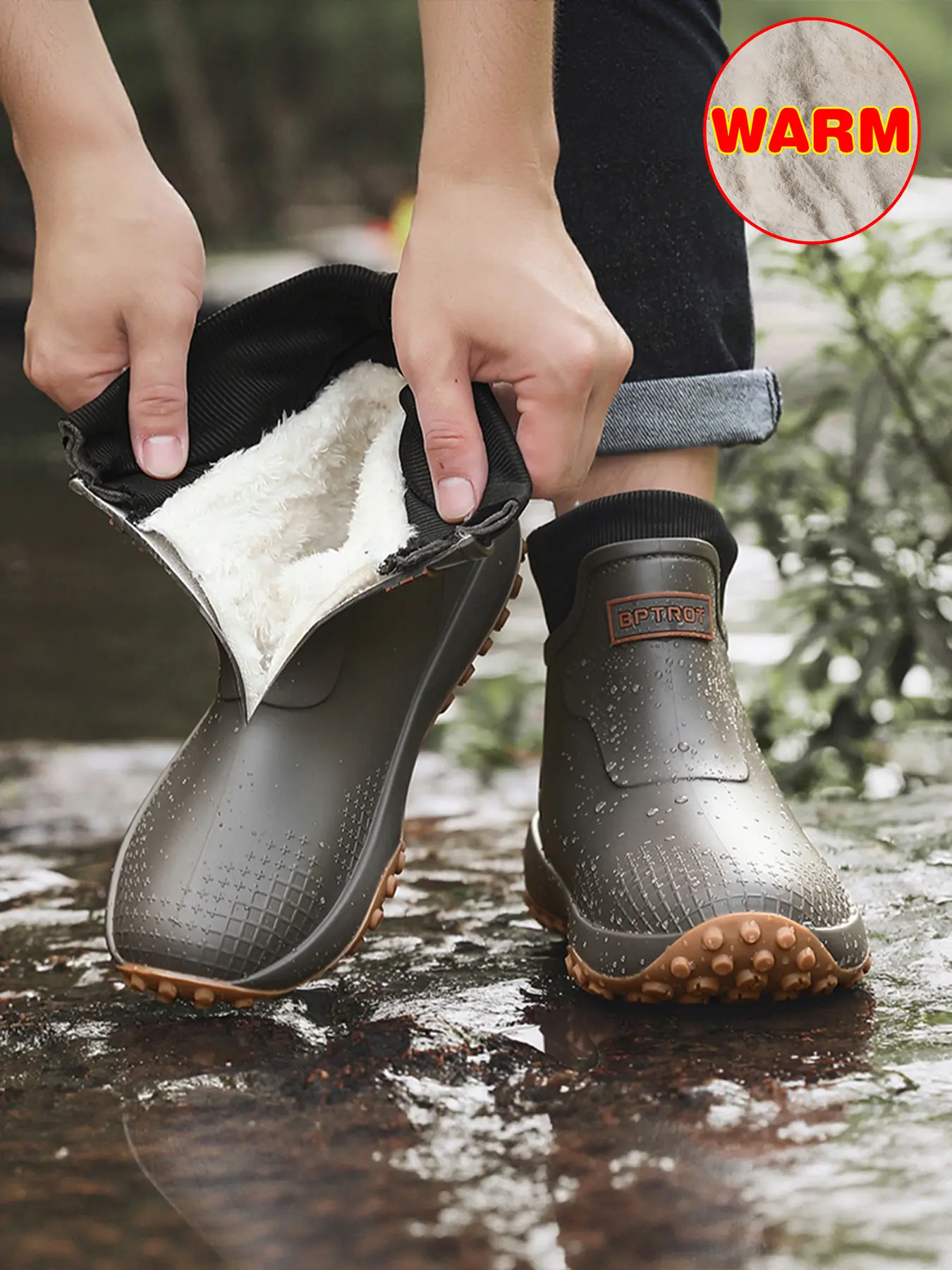 Couple's Winter Fleece Lined Mid-Calf Rain Boots, Waterproof Thick Sole Shoes for All Seasons, Trendy and Stylish for City Commute & Outdoor Adventures, Footwear