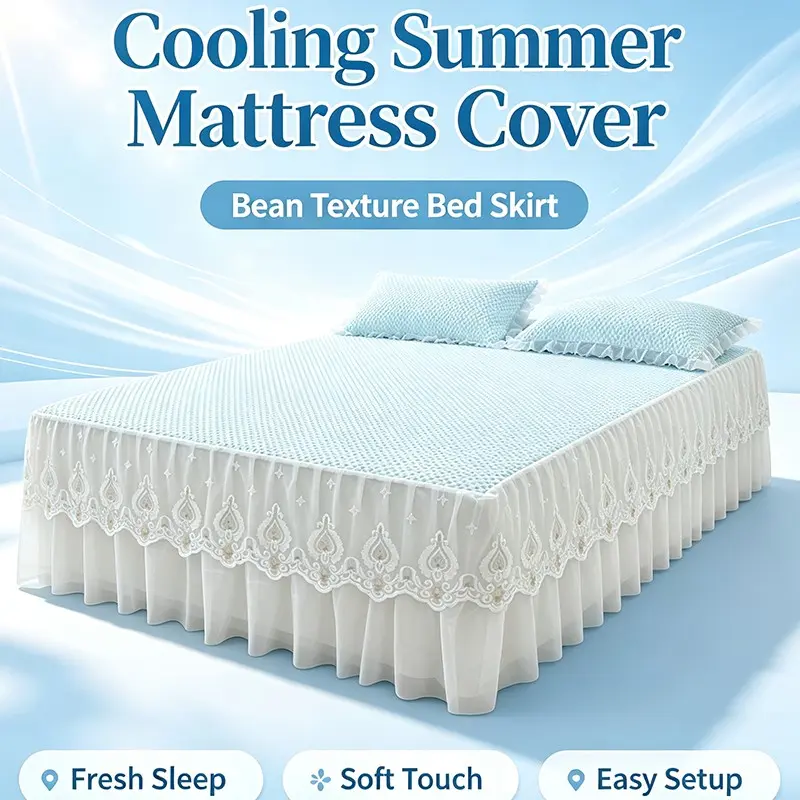 Lace Bed Skirt Cooling Mattress Set, Bean Texture Bedspread, Lightweight Comfortable Sheet, Skin-Friendly Noiseless Mattress Pad
