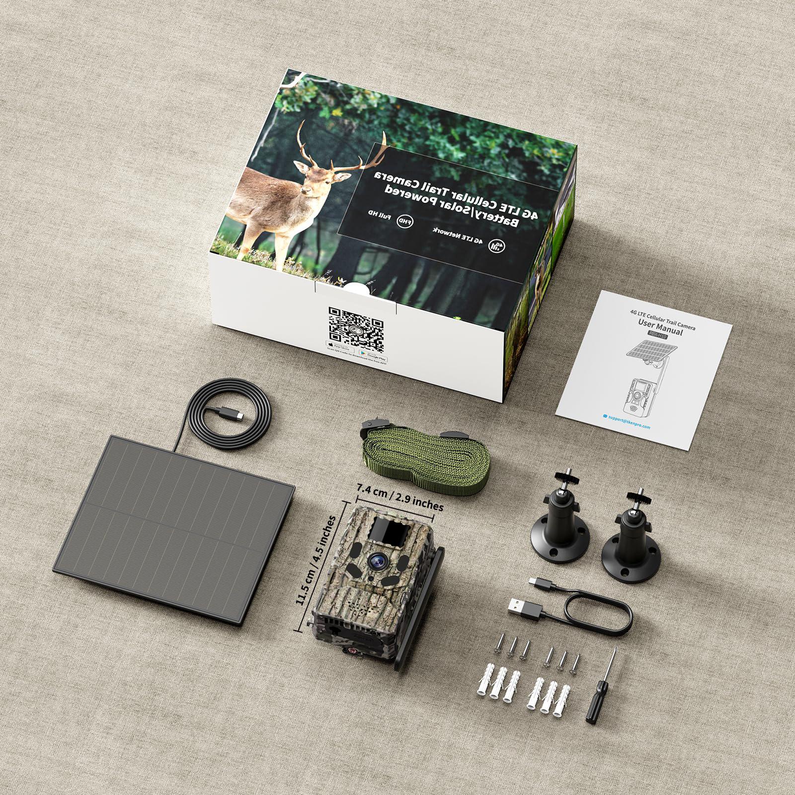 [4K Live]4G LTE Cellular Trail Camera with Forever Solar Powered, Motion Activation 0.2 Second Trigger Time, Unlimited Data Plan Built-in SIM Card(subscription required)