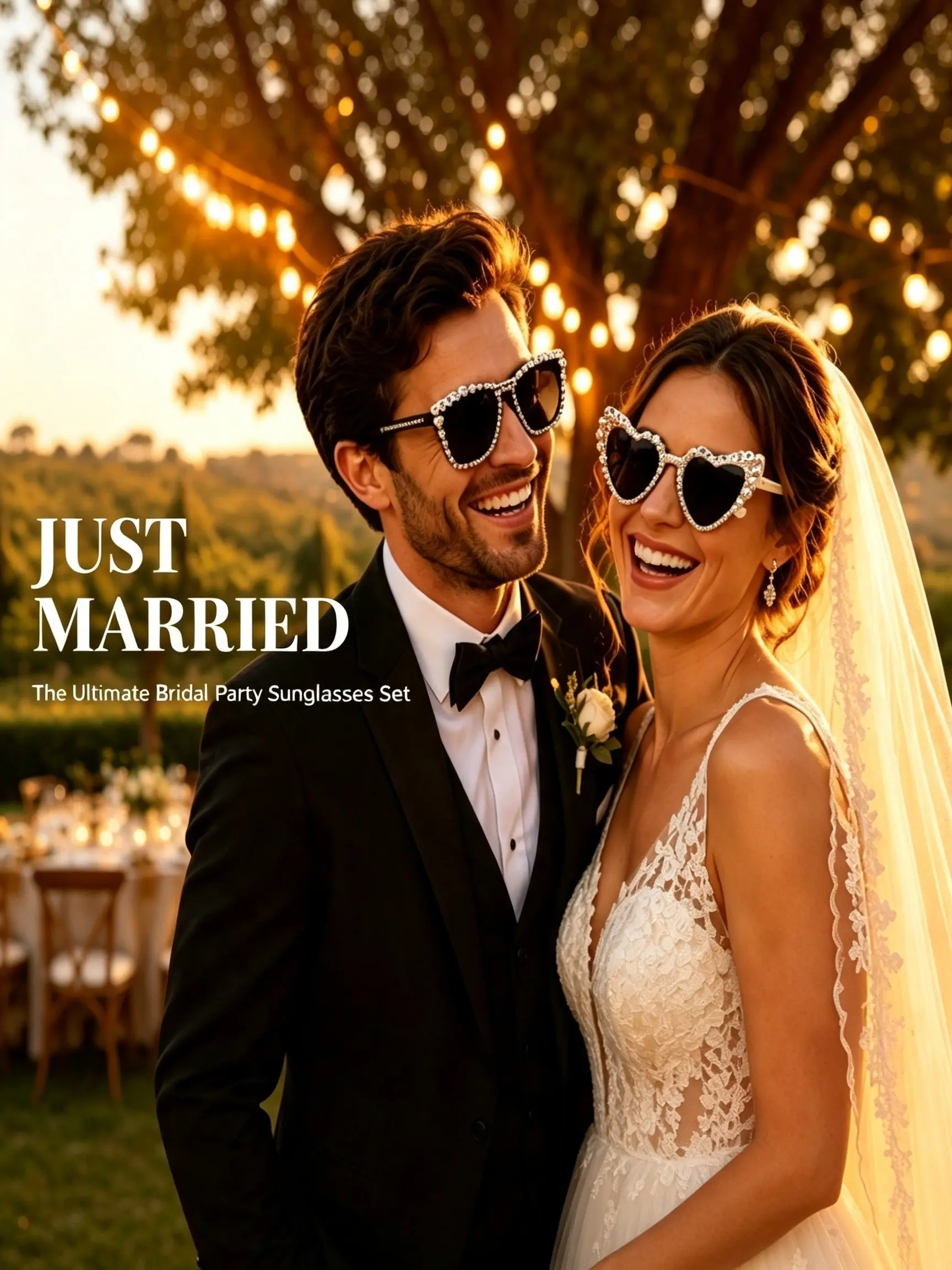 2pcs Just Married Wedding Sunglasses Set, Rhinestone Heart Design, Boho Style, Perfect for Bridal Photoshoots and Singles Parties