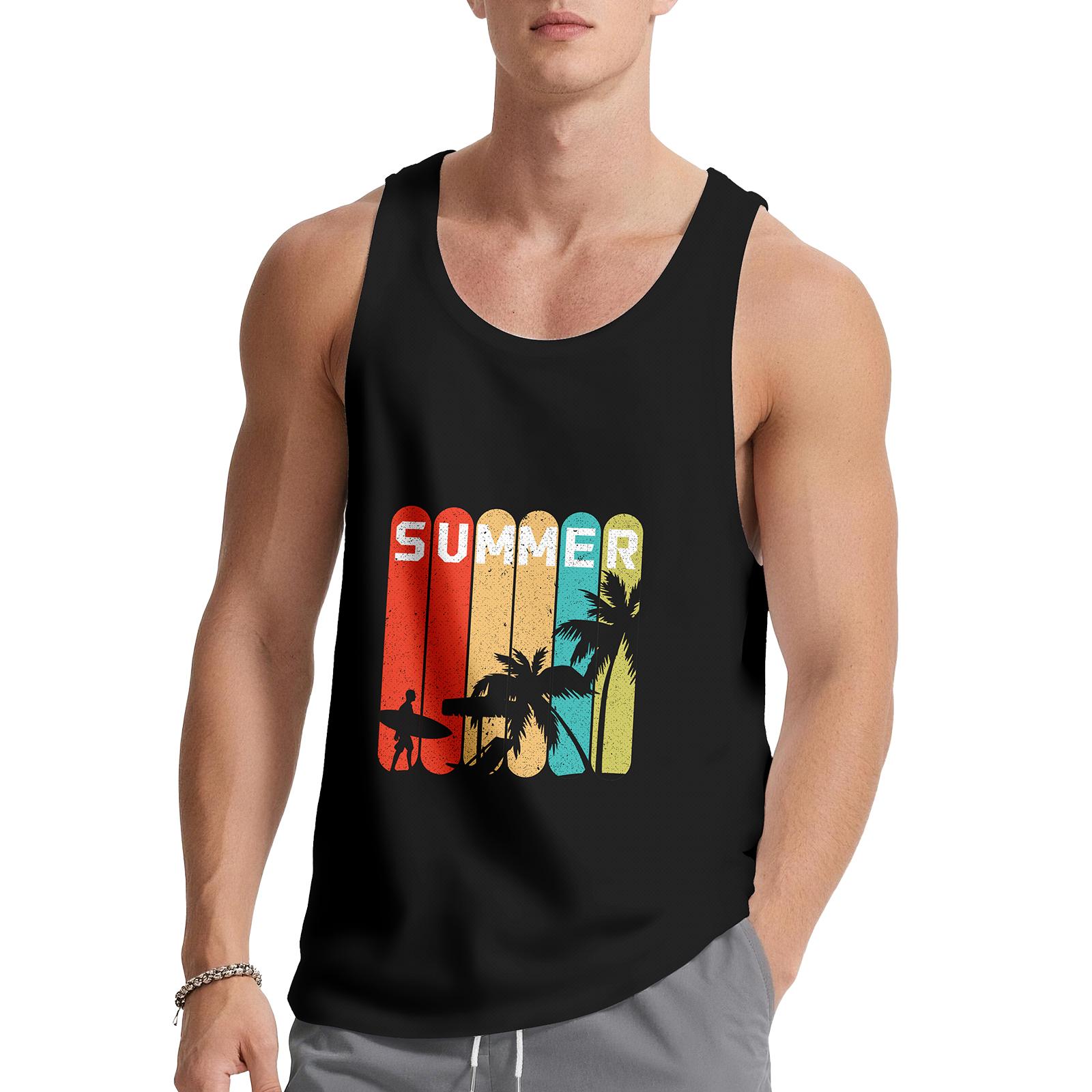 Hawaiian Style Letter Graphic Tank Top Sleeveless Shirt | Gym Workout Casual Summer Menswear Tops, Fit Unisex Ideal Holiday Vacation Wear