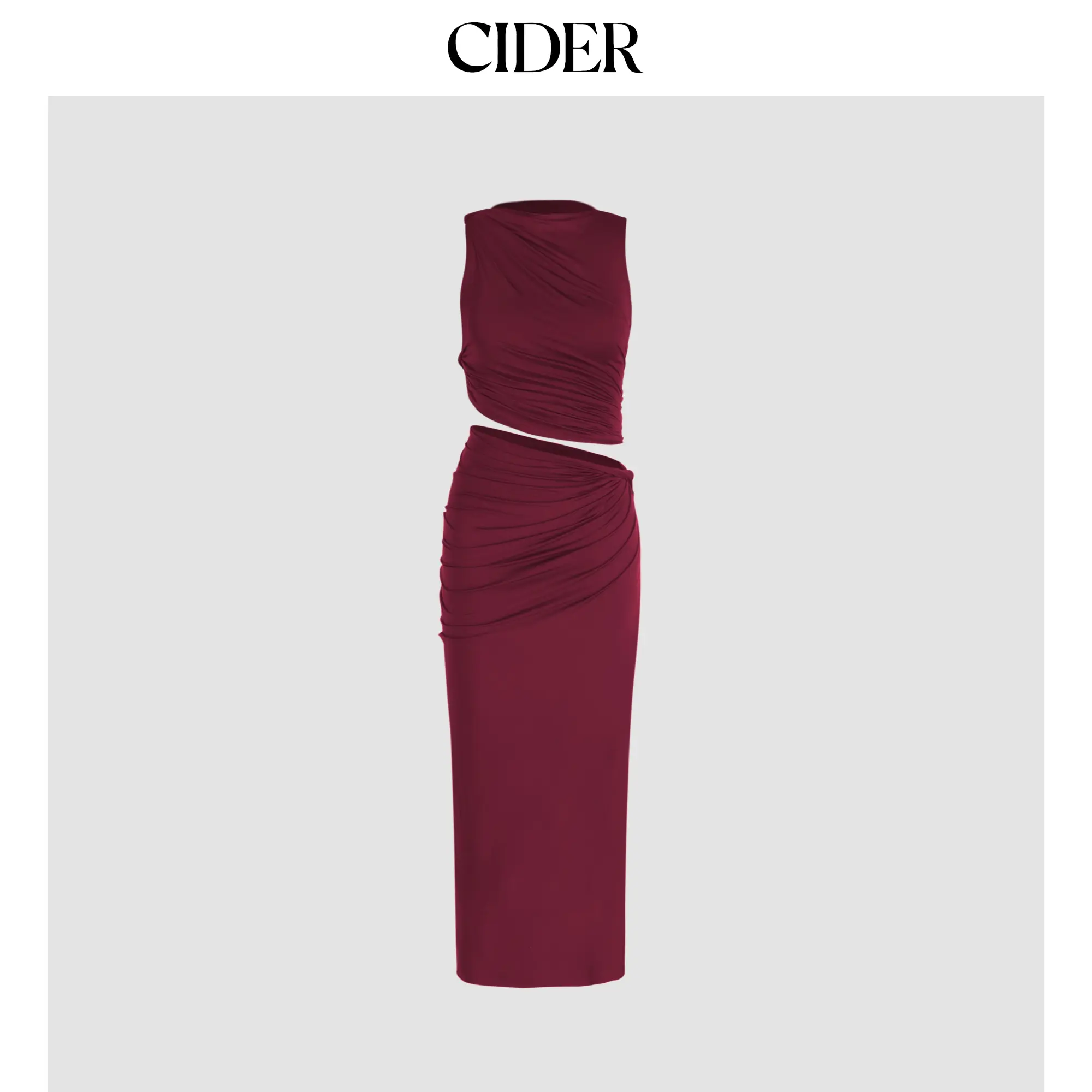 Cider [4 colors, size 0-26] Knotted Ruched Tank Top & Maxi Skirt Set SohoChic