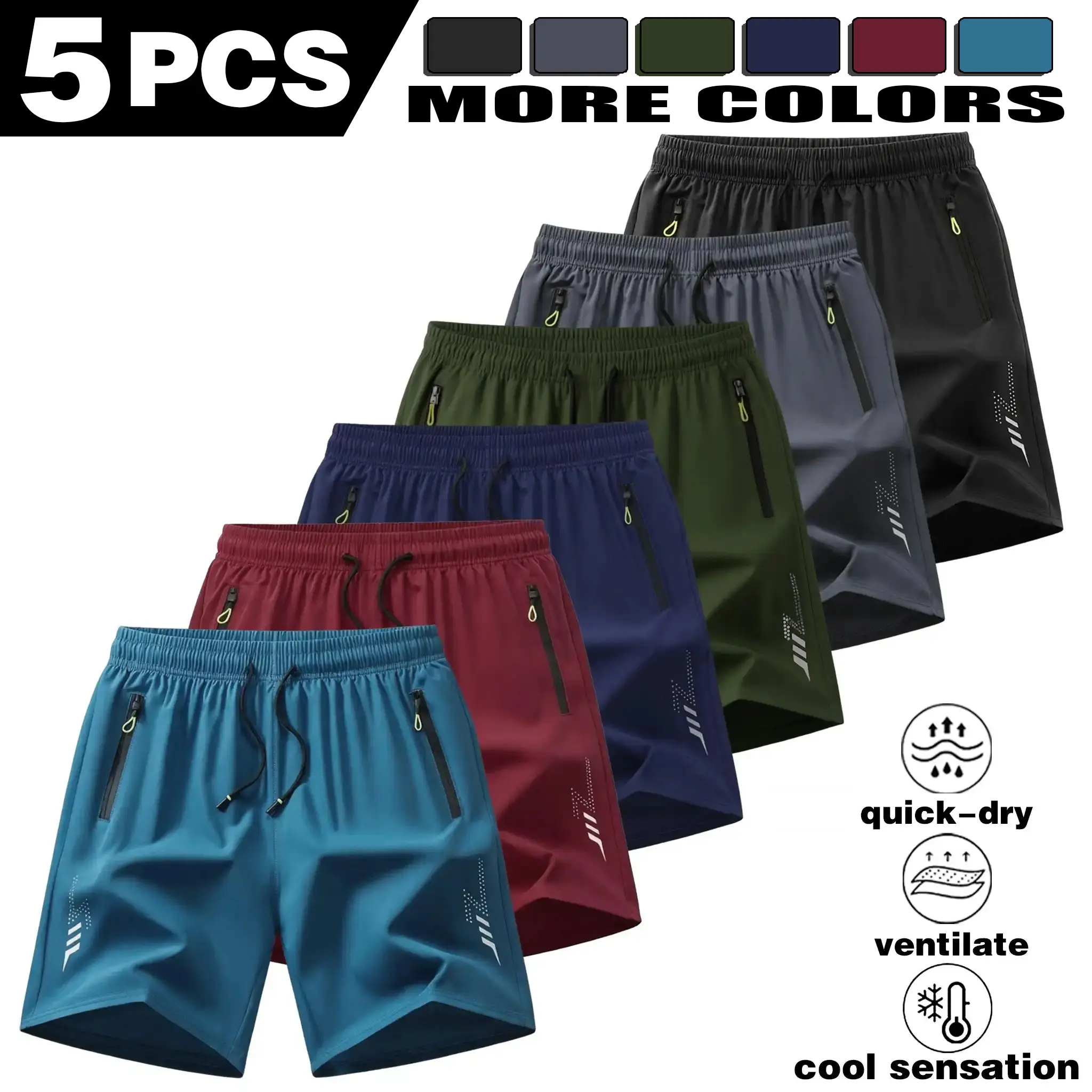 5-piece men's sports and casual lightweight quick drying shorts with zippered pockets, breathable and cool, stylish and versatile, making it an excellent choice for casual sports and five inch shorts