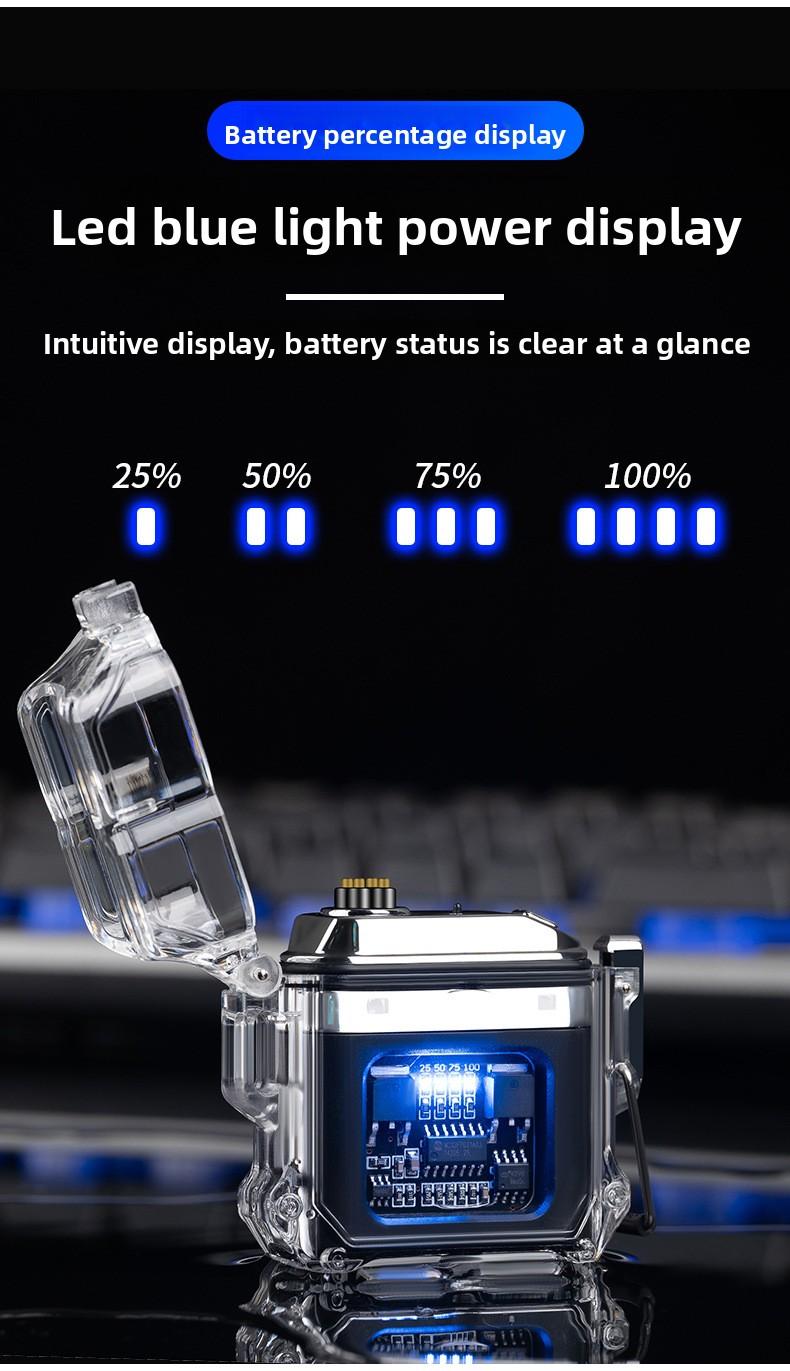 Transparent shell waterproof electronic pulse lighter, outdoor windproof lighter, waterproof dual arc lighter Transparent shell waterproof electronic pulse lighter, outdoor windproof lighter, waterproof dual arc lighter