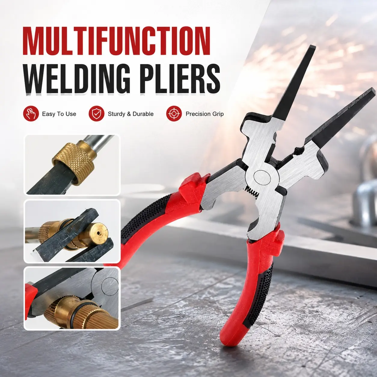 8-Inch Multi-Function Mig Welding Pliers, Welding Assistant Tool, Ideal for Wire Cutting, Clamping, Pulling, and Positioning, Ergonomic Design