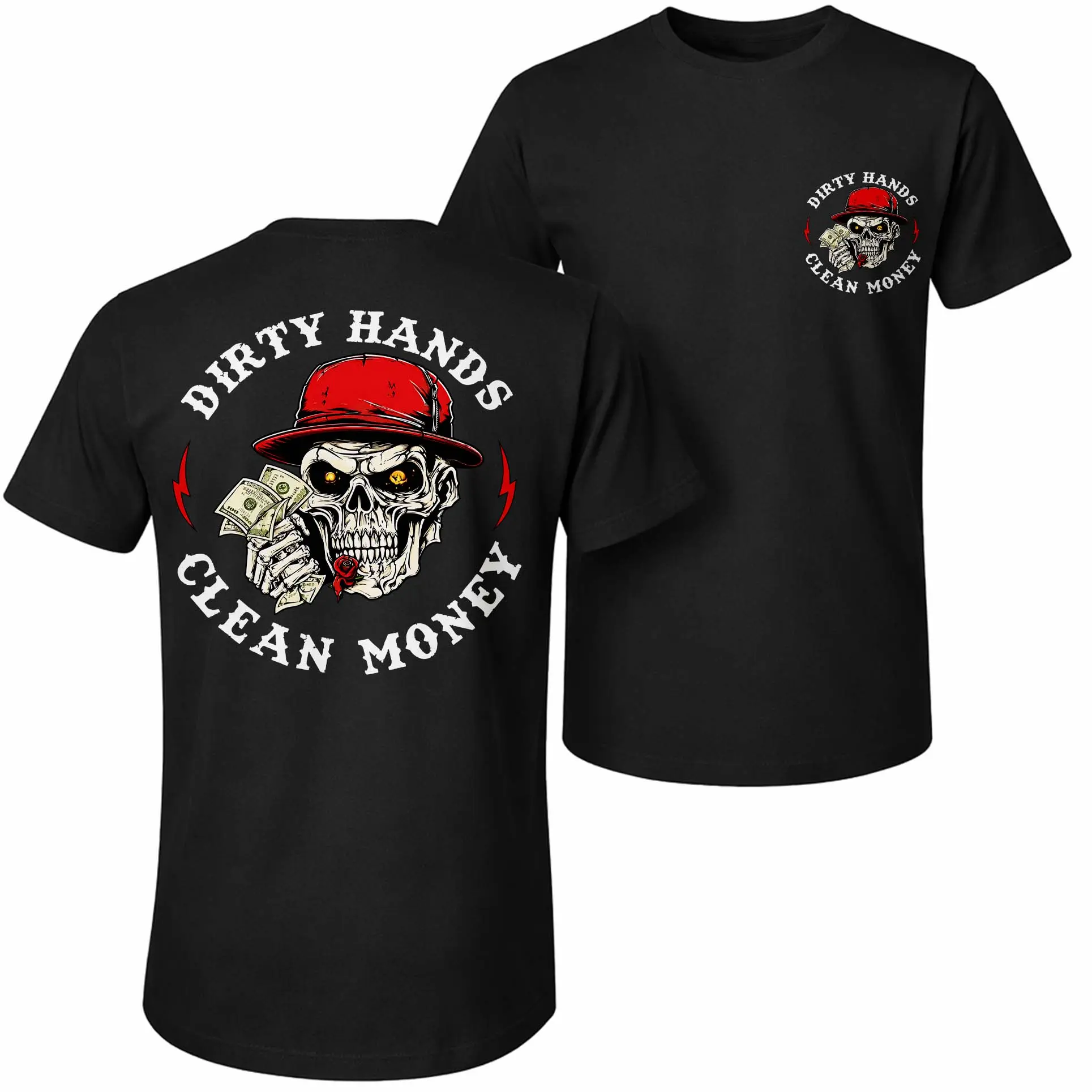 Men's Pure Cotton Retro Graphic Print T-Shirt - "Dirty Hands Clean Money" Design, Round Neck, Short-Sleeve, Soft, Relaxed Loose Fit, Breathable Elastic Fabric, Multi-Color, Casual All-Season Menswear Essential