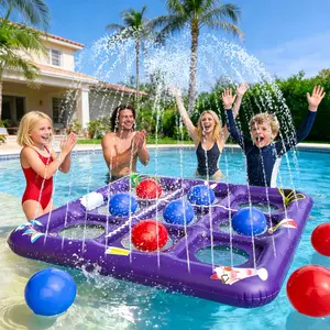 Inflatable Tic Tac Toe Pool Game, 56” x 54” Floating Pool Party Toss Game with 10 Balls, 2-in-1 Pool & Lawn Water Game with Sprinkler, Outdoor Summer Party Toy for Kids Teens Adults, Purplefidget toys