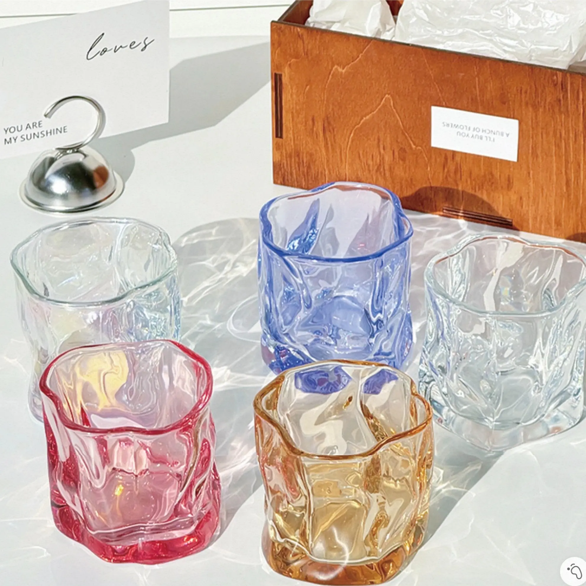 1/5pcs Wind Ruffled Twist Glass Cup, Irregular Wave Body, 3D Relief Texture, Transparent Colorful Glass, Ideal for Home, Bar, Party