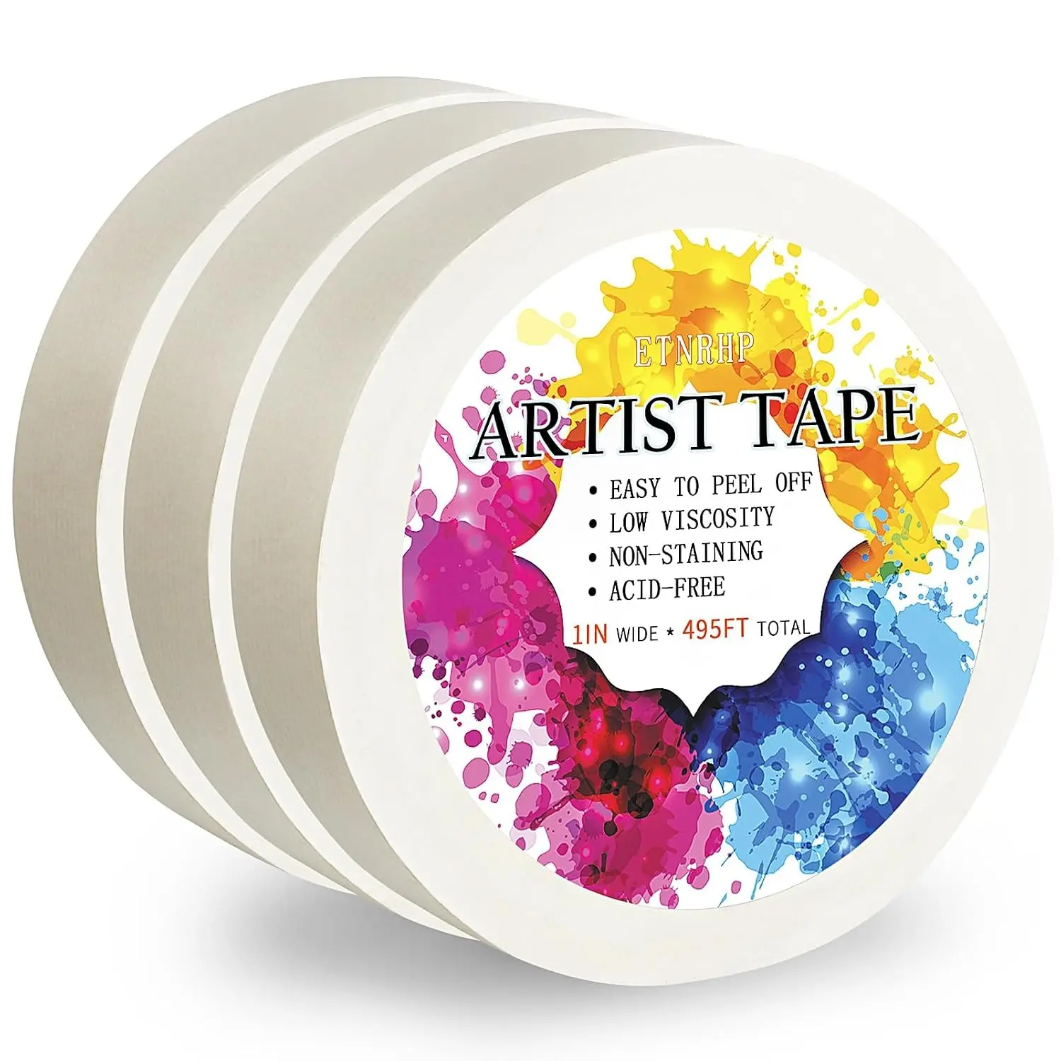 3 Packs White 1 Inch Low Tack Acid-Free Masking Drafting Tape, 495FT Long for Watercolor Paper Painting Canvas Framing