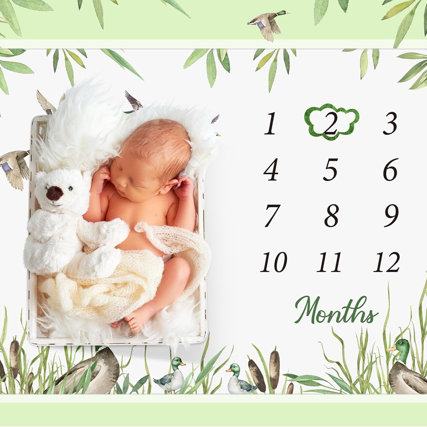 Mallard Duck  Monthly Milestone Blanket Months Blanket Mallard Duck Stuff Growth Chart Milestone  for Boy or Girl with Felt Marker, 40"x60"