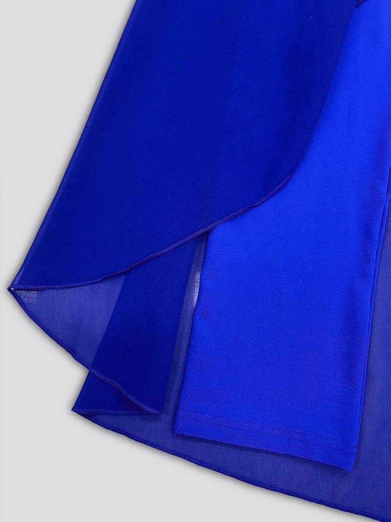 Women's Contrast Sequin High Low Hem Jumpsuit, Elegant 2 in 1 V Neck Jumpsuit for Party, Ladies' Clothes for Spring & Fall