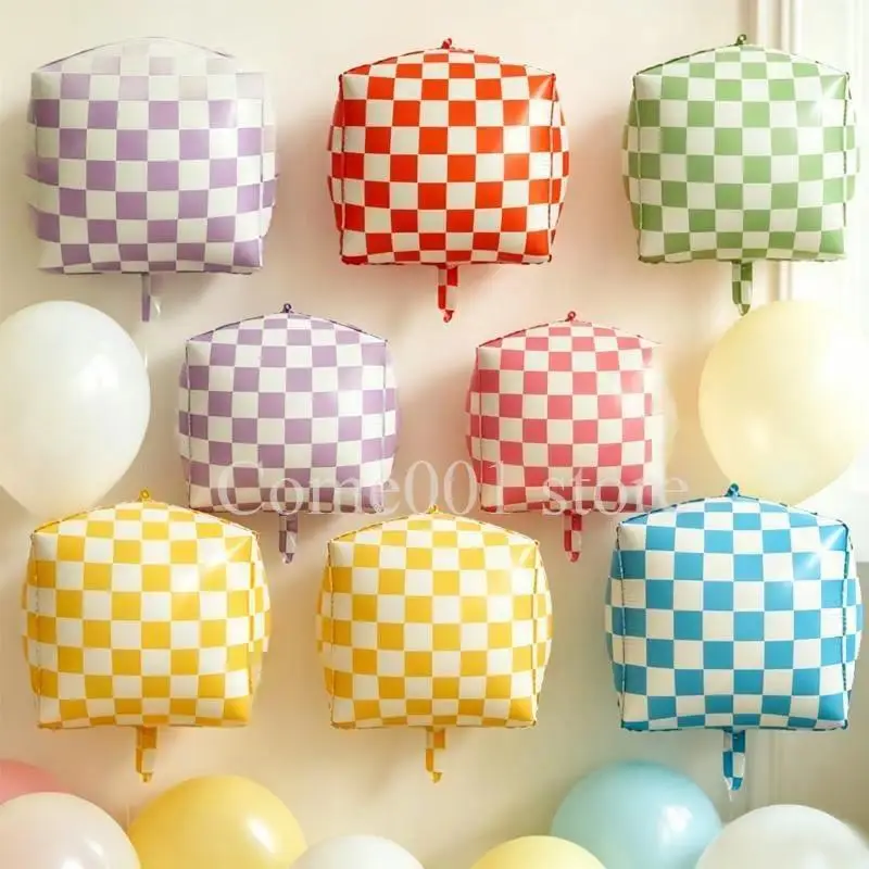 2PCS 4D Checkerboard Square Foil Balloons Birthday Party Accessories Fashion Photo Props Home Decoration