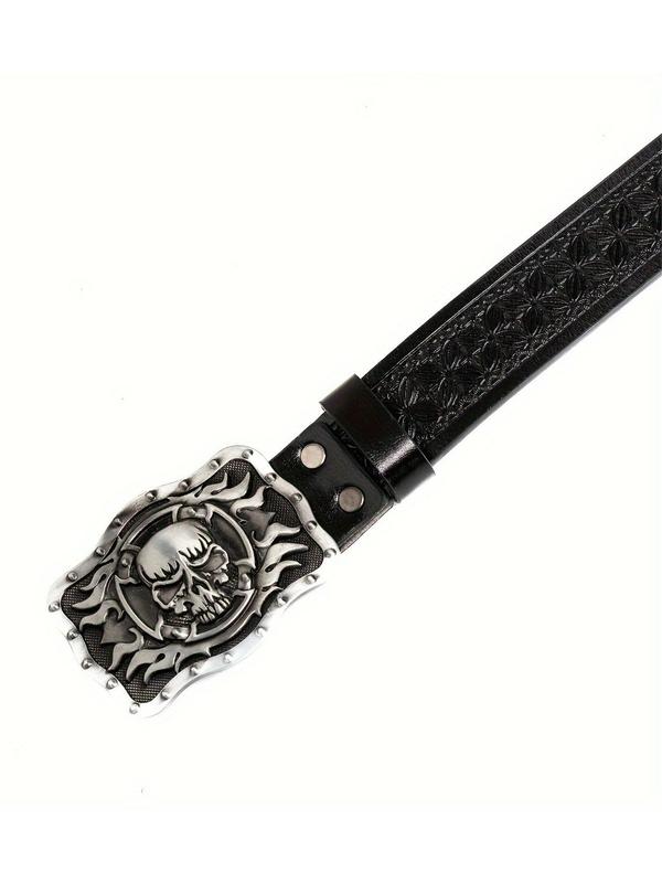 Cool Western Cowboy Flame Skull Belt, Vintage Gothic Casual Streetwear, Stylish Punk Fashion Pants Belt for Men