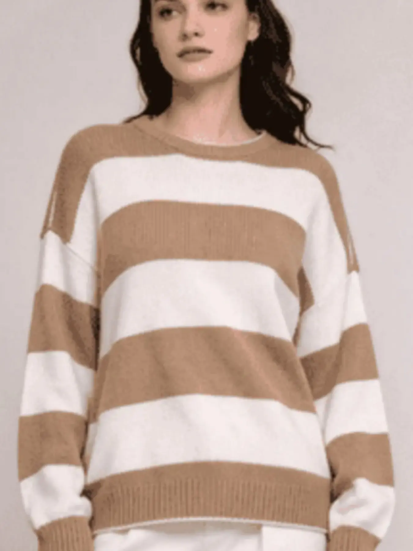 2026 Casual Loose Fit Long Sleeve Top, Wide Striped Round Neck, Comfortable Shoulder Design, Versatile All-Season Knitwear