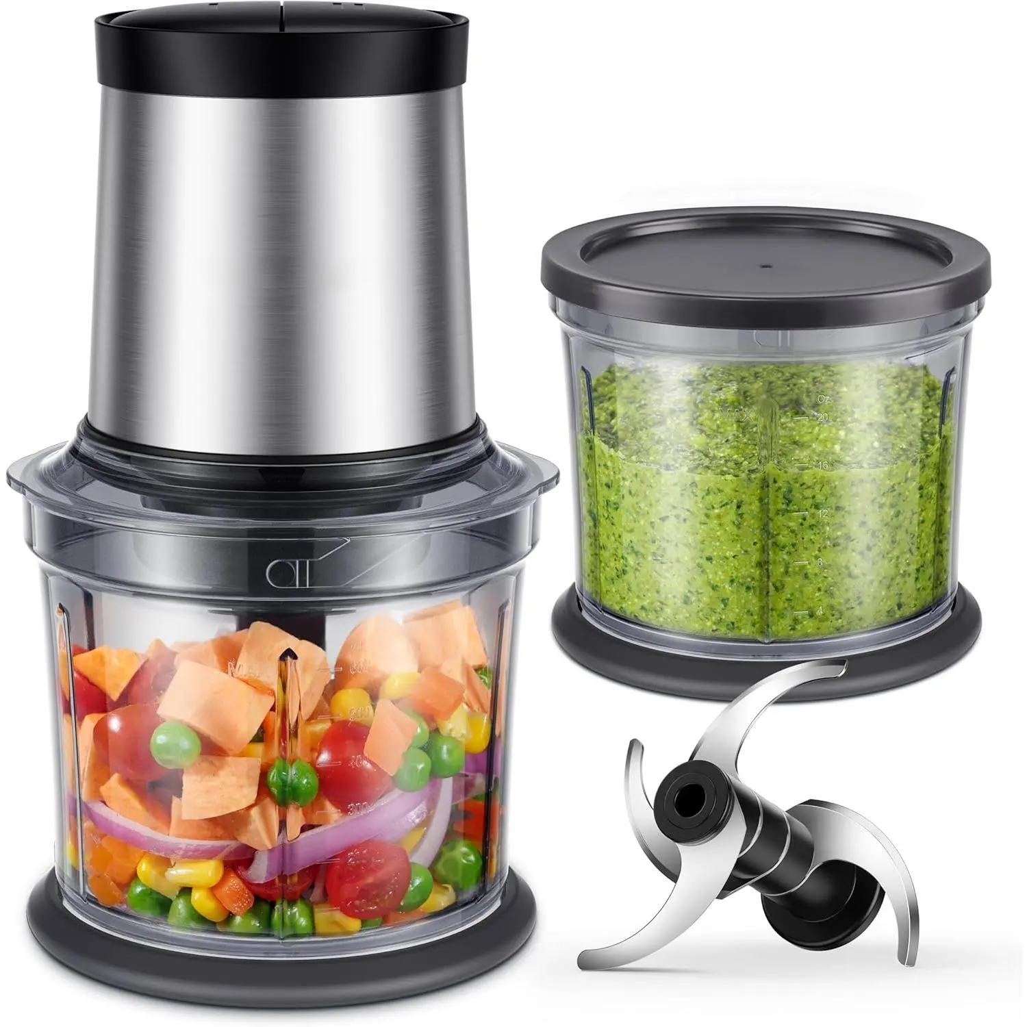 4-Cup Electric Food Processor - Small but Powerful Food Chopper with 2 Bowls, 2 Speed+Pulse, 4 Blades for Chopping, Dicing, Mixing, Puree (Vegetables, Meat, Nuts)
