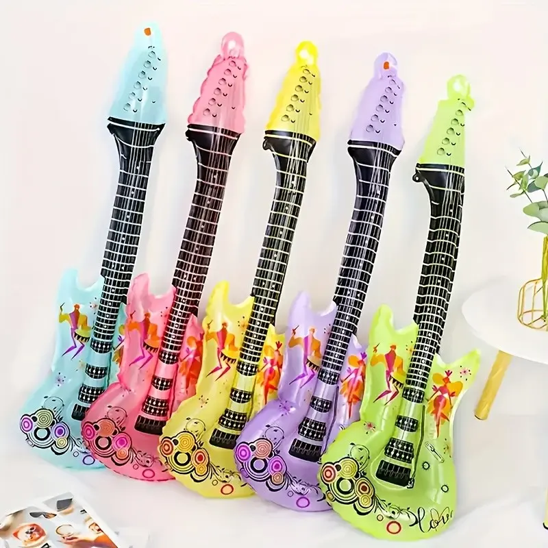 5pcs Colorful Aluminum Foil Inflatable Rock Guitar, Perfect for Birthday Parties, Disco, Music Events, Carnival Party Decorations