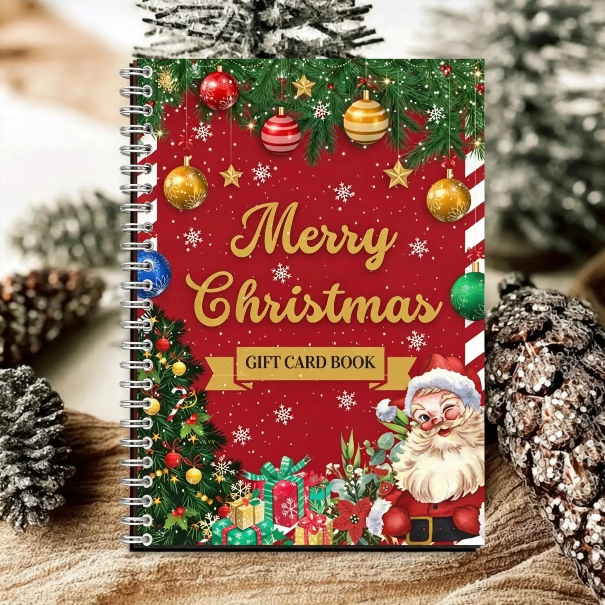 Christmas Gift Card Book, Santa Theme Coil Notebook, Holiday Greeting Card Collection Album, Gift Card Organizer, Festive Keepsake