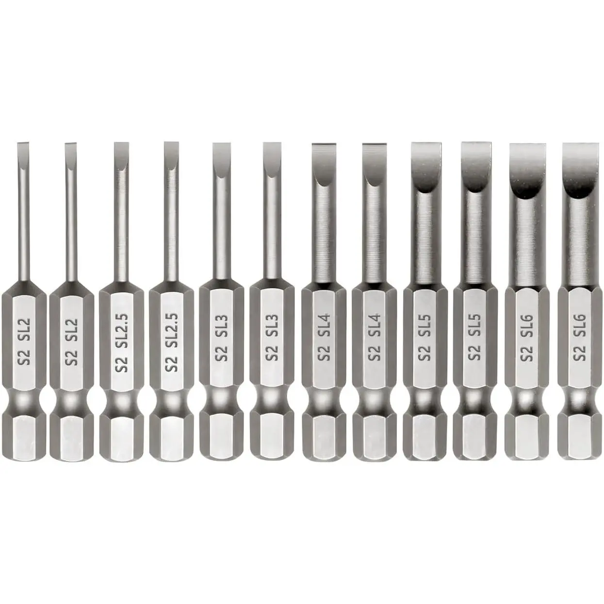 12pcs Slotted Screwdriver Bit Set, Flat Head Bit 2in Long| 1/4 Inch Hex Shank, SL2/2.5/3/4/5/6 Driver Bit for Drilling, Set of 2